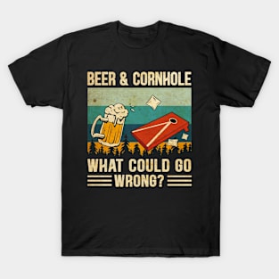 Beer And Cornhole What Could Go Wrong Vintage Cornhole Lover T-Shirt